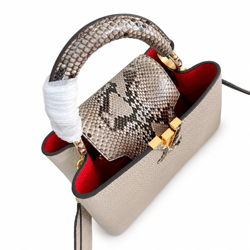 Louis Vuitton Capucines Small Snakeskin Leather Gray Handbag