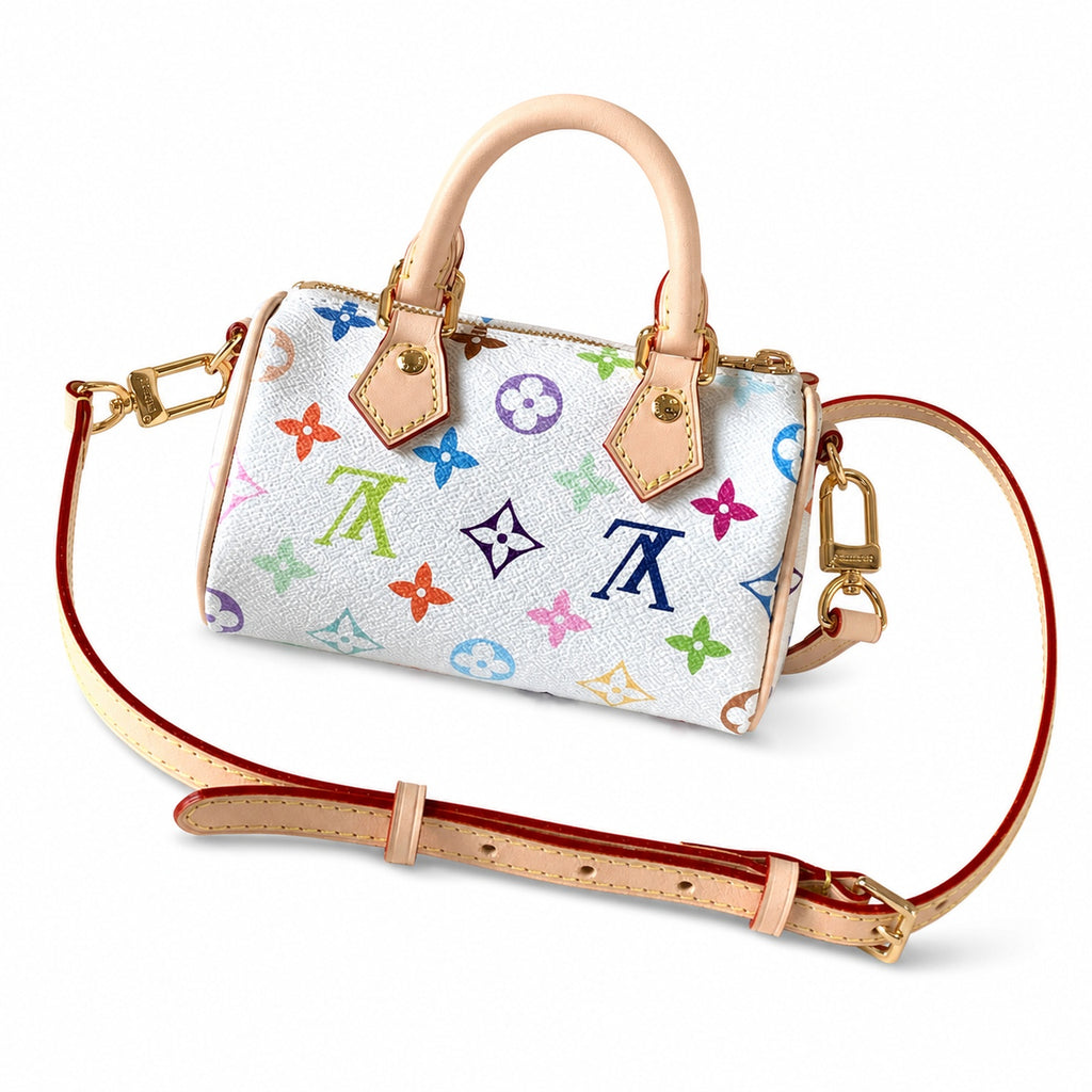 Louis Vuitton Speedy Takashi Murakami Canvas Leather White Handbag