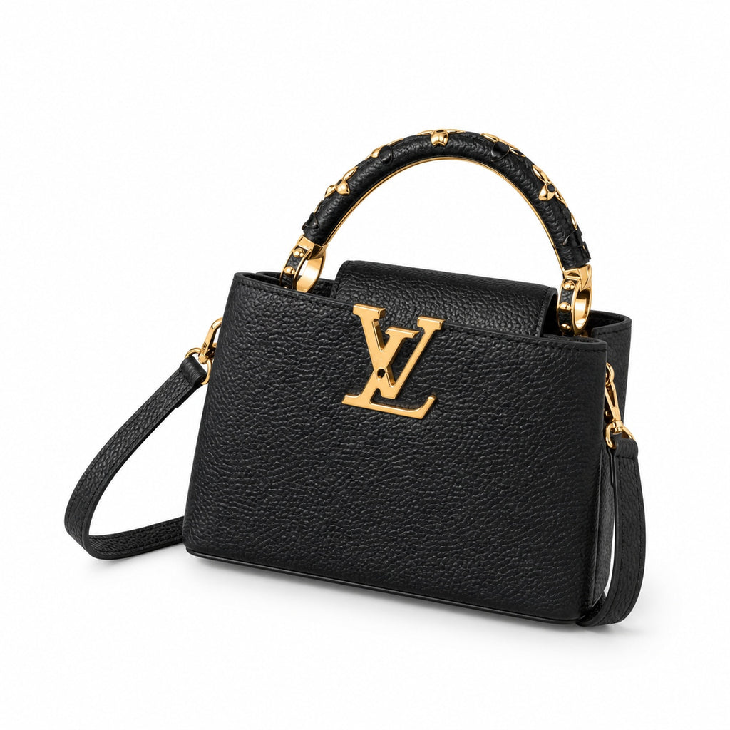 Louis Vuitton Capucines Mini Leather Black Gold Handbag