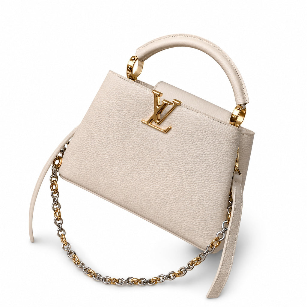 Louis Vuitton Capucines Small Leather Beige Gray Handbag