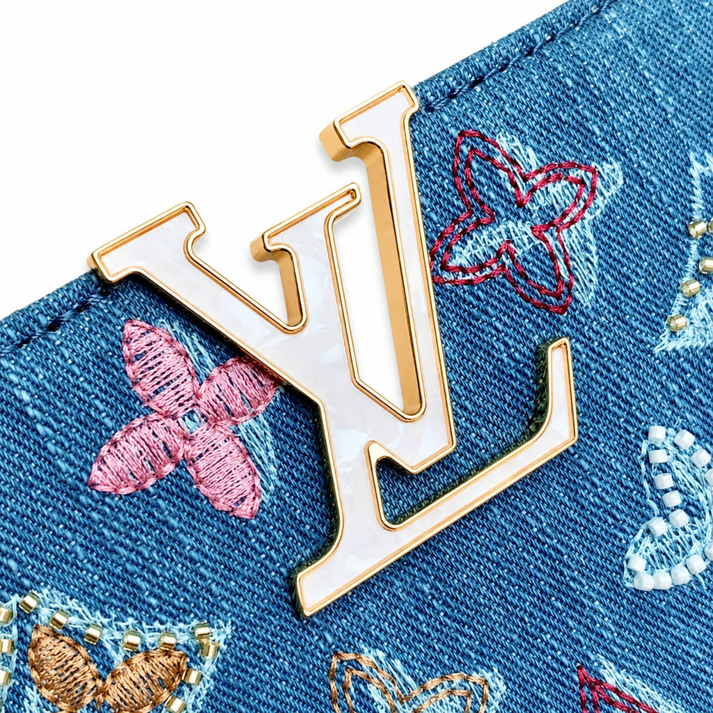 Louis Vuitton Capucines Small Embroidered Denim Leather Handbag