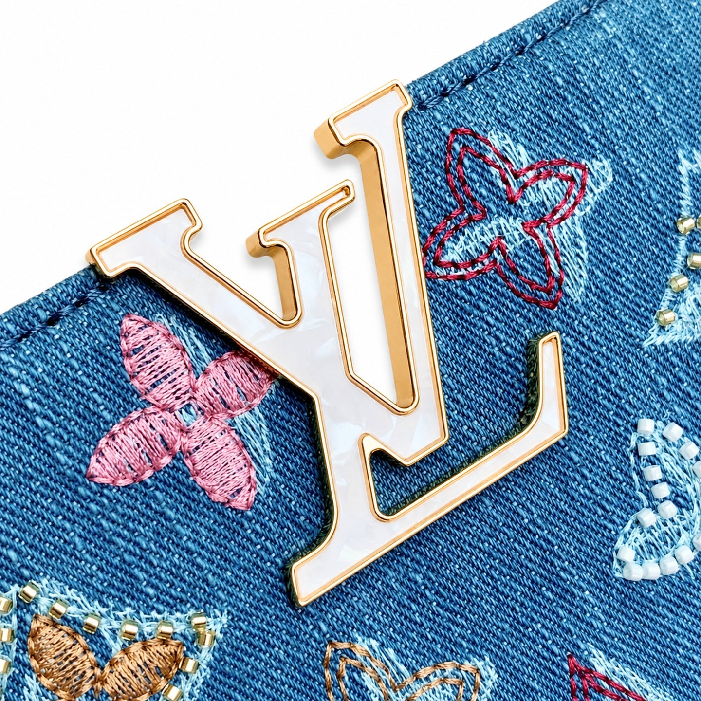 Louis Vuitton Capucines Small Embroidered Denim Leather Handbag