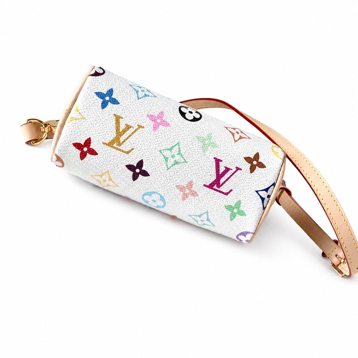 Louis Vuitton Speedy Takashi Murakami Canvas Leather White Handbag