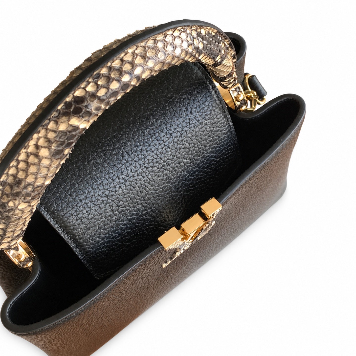 Louis Vuitton Capucines Mini Snakeskin Leather Black Gold Handbag