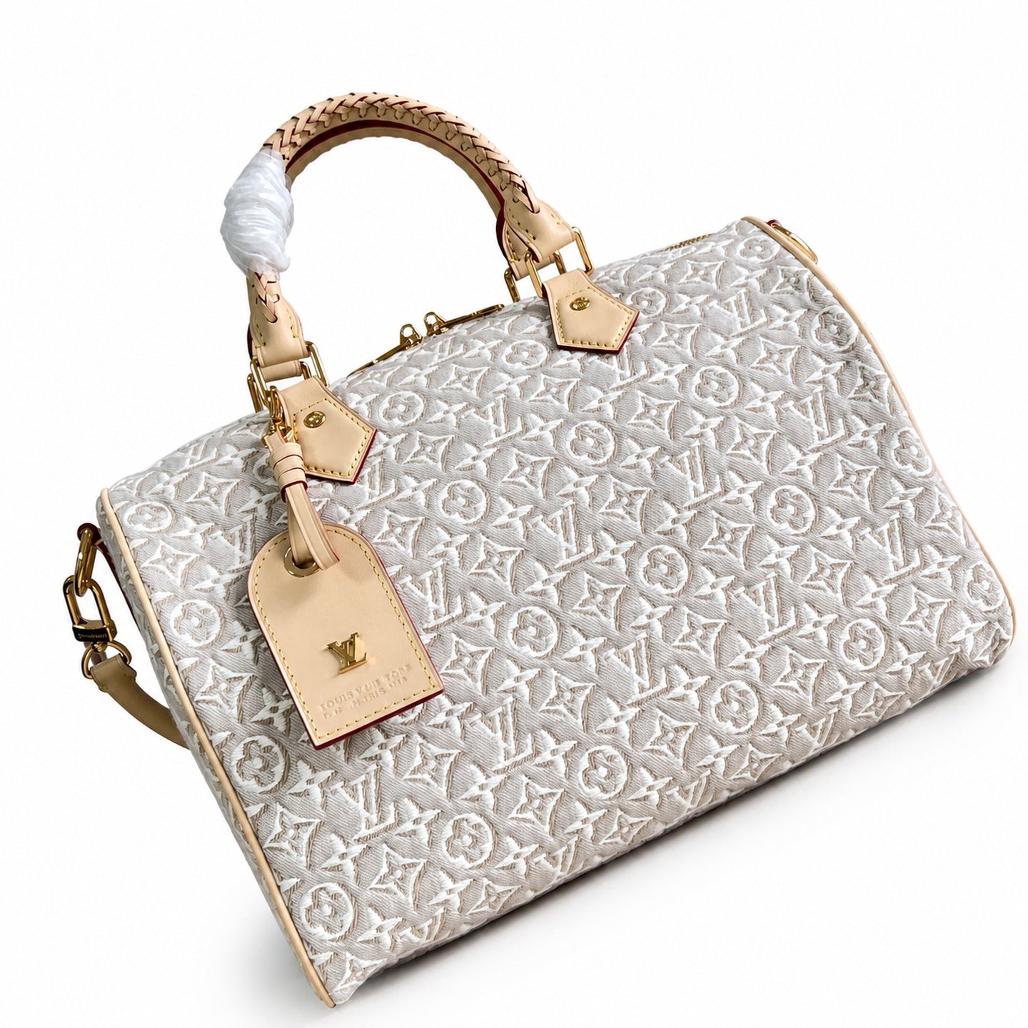 Louis Vuitton Speedy Embroidered Canvas Jacquard Leather Handbag