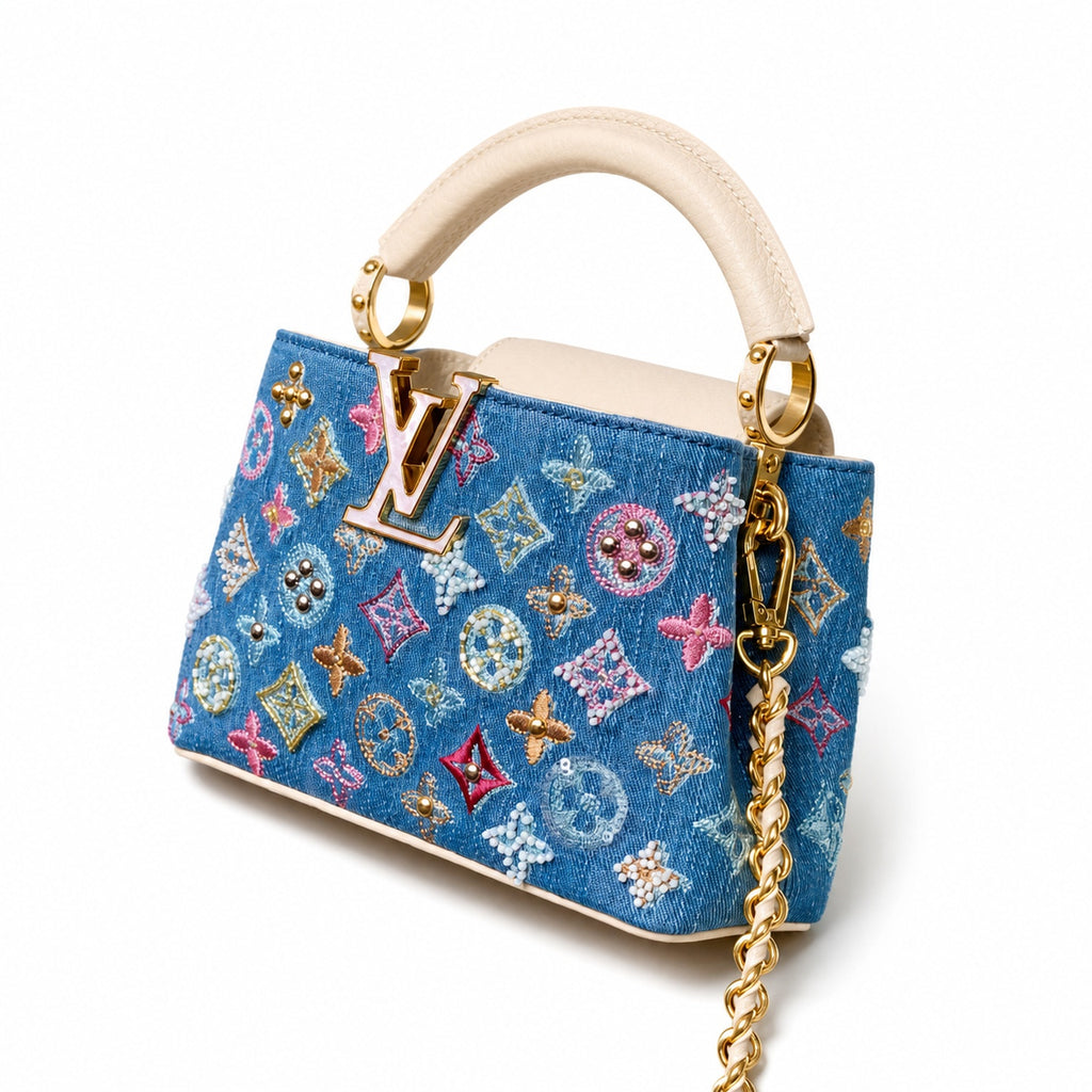 Louis Vuitton Capucines Mini Embroidered Denim Leather Handbag