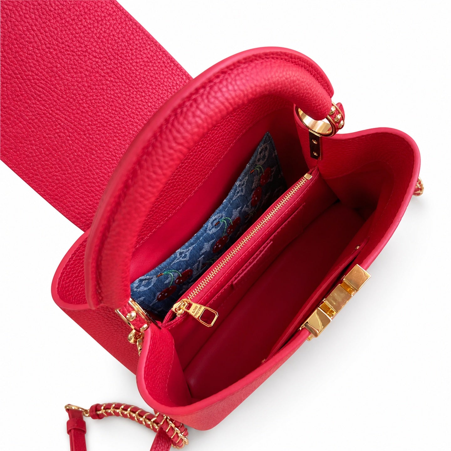 Louis Vuitton Capucines Takashi Murakami Small Denim Leather Red Gold Handbag
