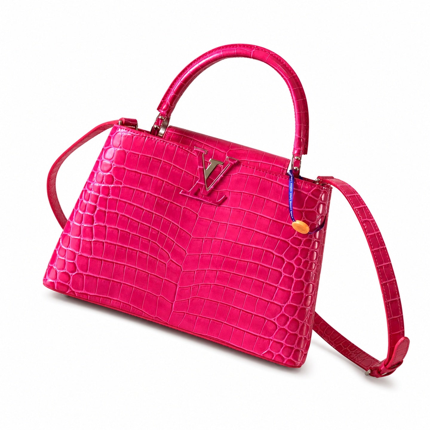 Louis Vuitton Capucines Medium Croc-Embossed Leather Pink Silver Handbag