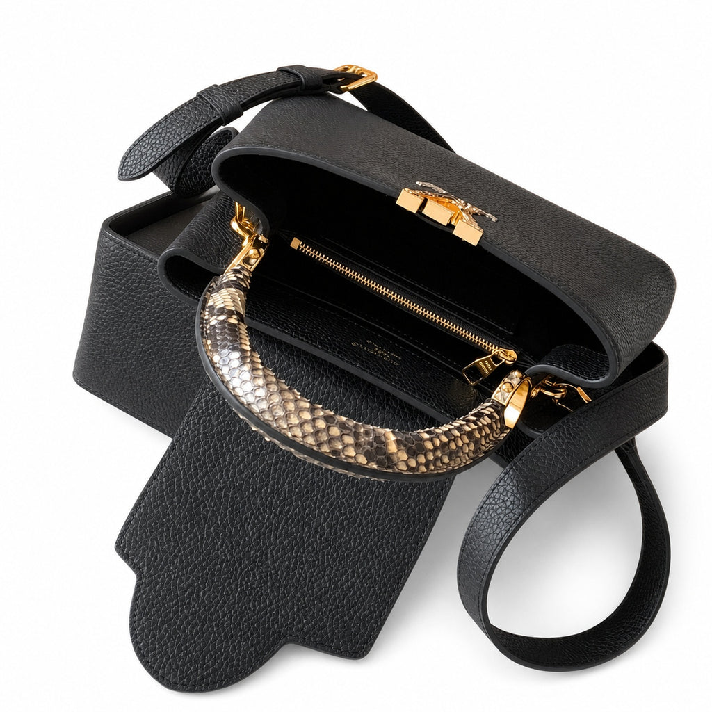 Louis Vuitton Capucines Mini Snakeskin Leather Black Gold Handbag