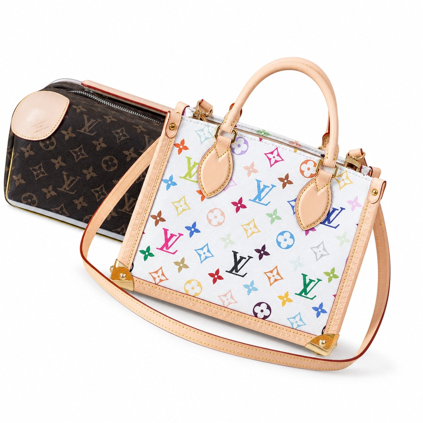 Louis Vuitton OnTheGo Small Canvas Leather White Handbag
