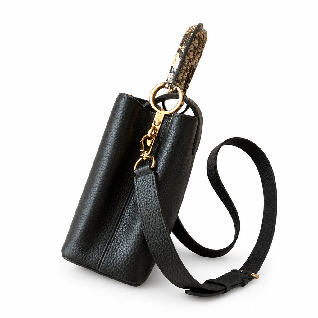 Louis Vuitton Capucines Mini Snakeskin Leather Black Gold Handbag