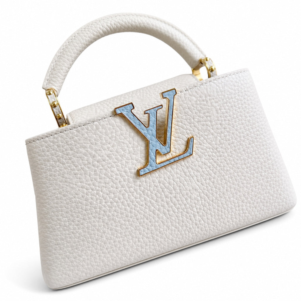 Louis Vuitton Capucines Mini Leather White Blue Handbag
