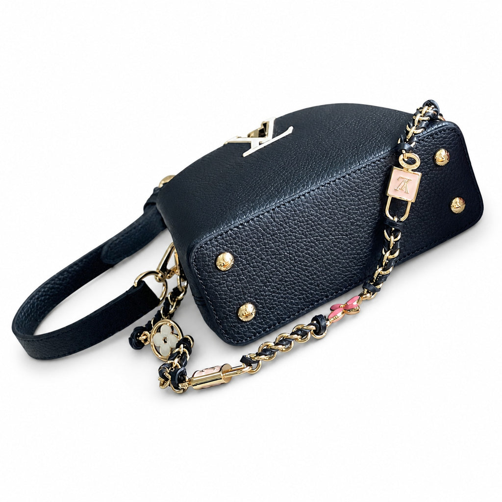Louis Vuitton Capucines Mini Leather Black White Gold Handbag