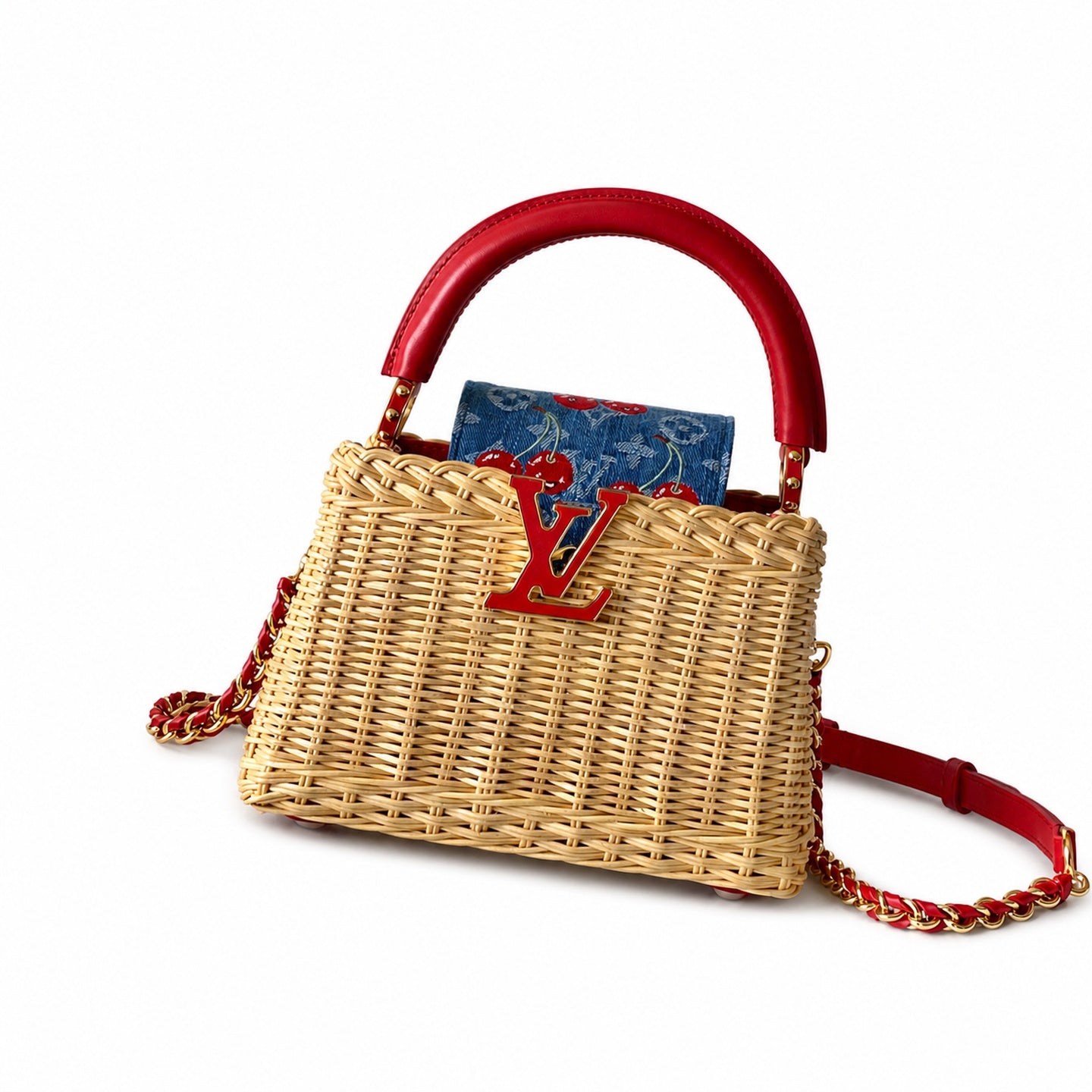 Louis Vuitton Capucines Takashi Murakami Mini Denim Leather Handbag