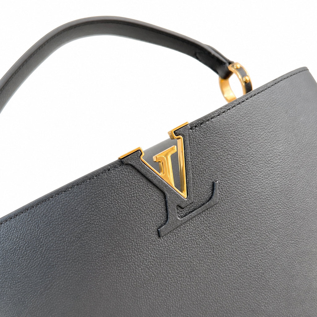 Louis Vuitton Capucines Medium Suede Leather Black Brown Handbag