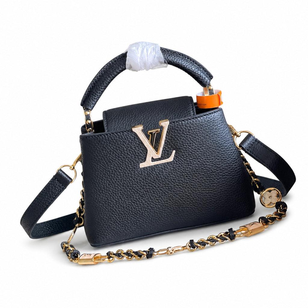 Louis Vuitton Capucines Mini Leather Black White Gold Handbag