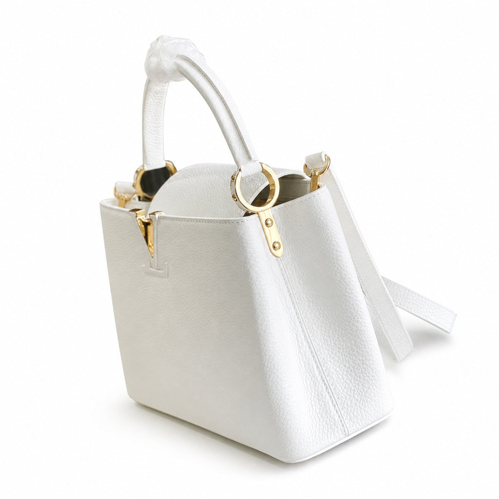 Louis Vuitton Capucines Medium Snakeskin Leather White Gold Handbag