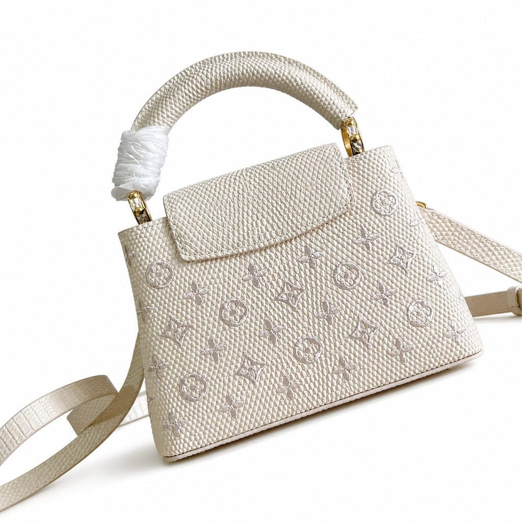 Louis Vuitton Capucines Mini Embroidered Leather White Handbag