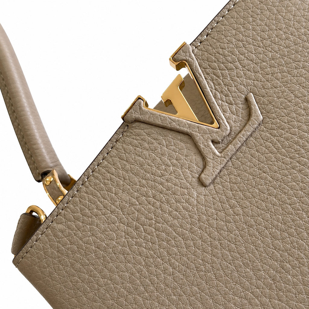 Louis Vuitton Capucines Small Leather Gray Gold Handbag
