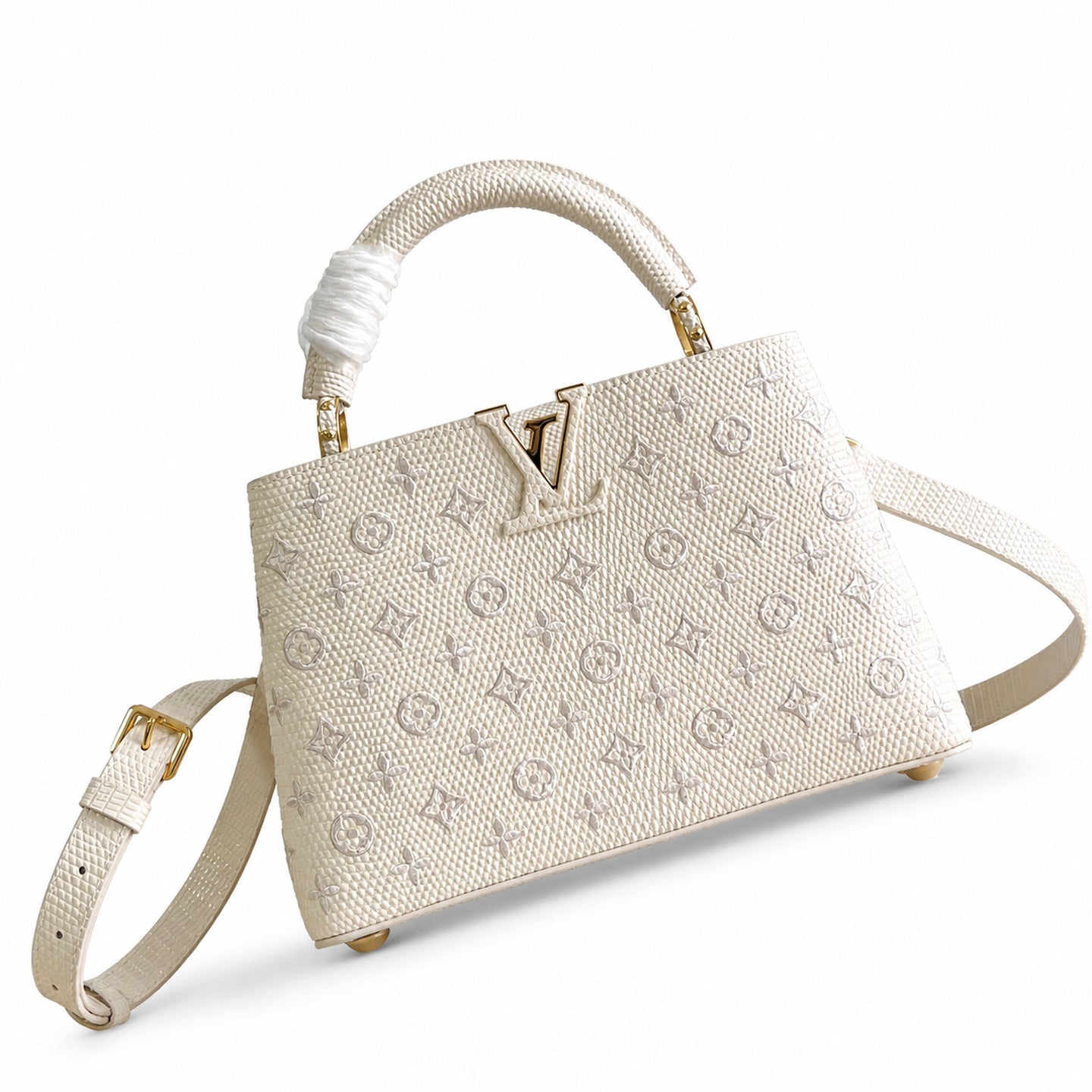 Louis Vuitton Capucines Small Embroidered Leather White Handbag