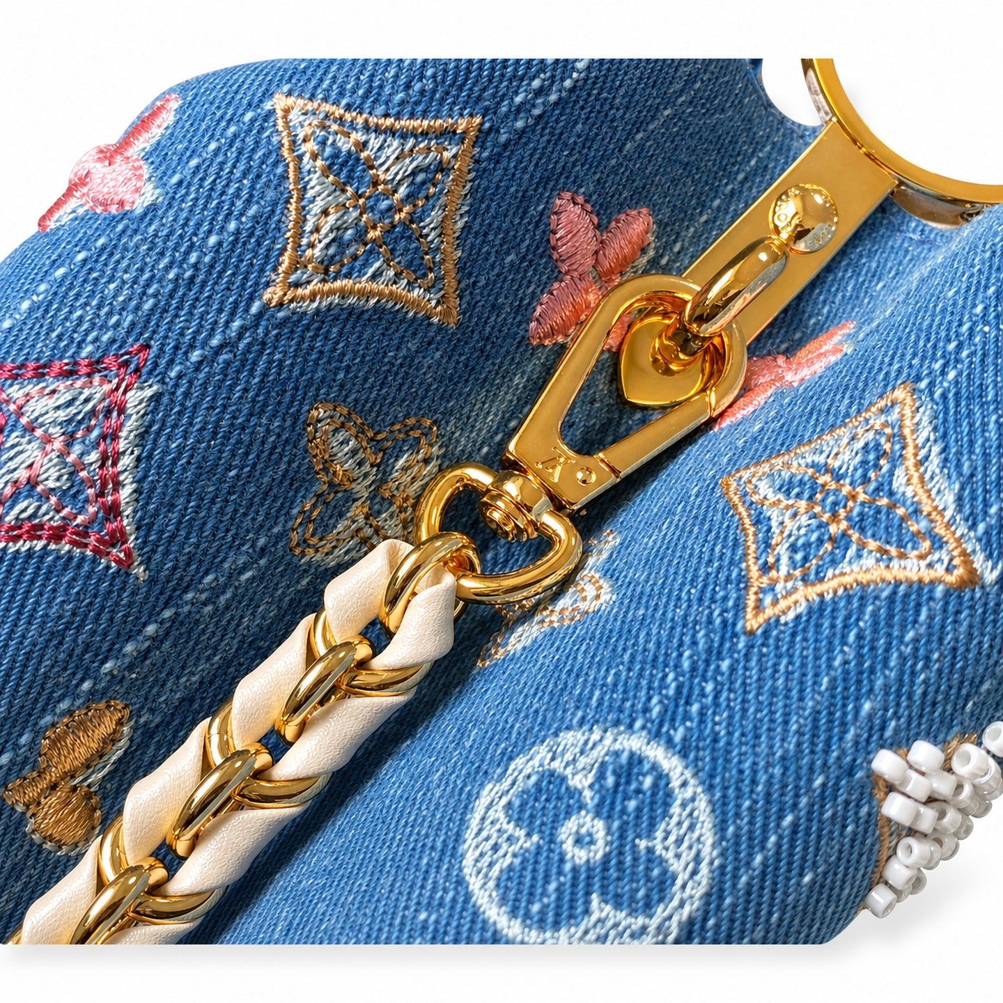 Louis Vuitton Capucines Embroidered Denim Leather White Handbag