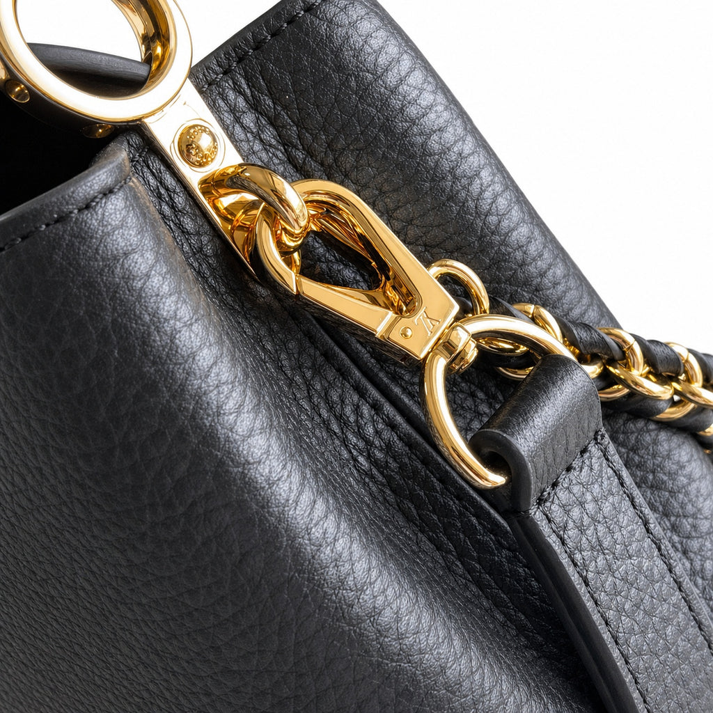 Louis Vuitton Capucines Mini Leather Black White Gold Handbag