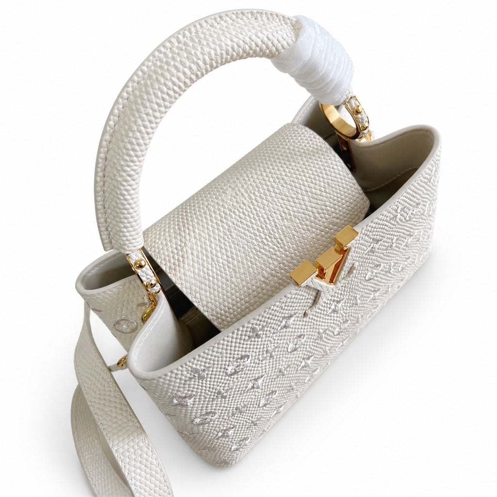 Louis Vuitton Capucines Small Embroidered Leather White Handbag