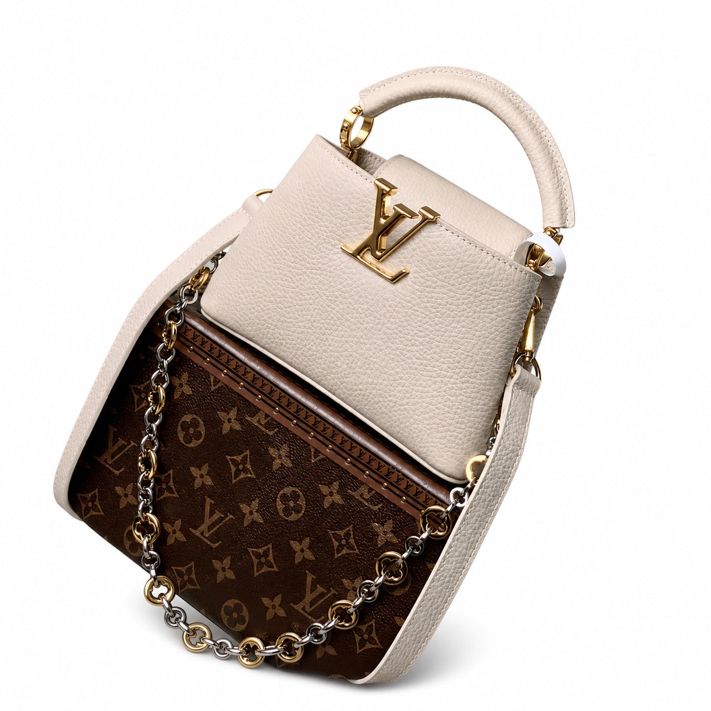 Louis Vuitton Capucines Mini Leather Beige Gray Handbag