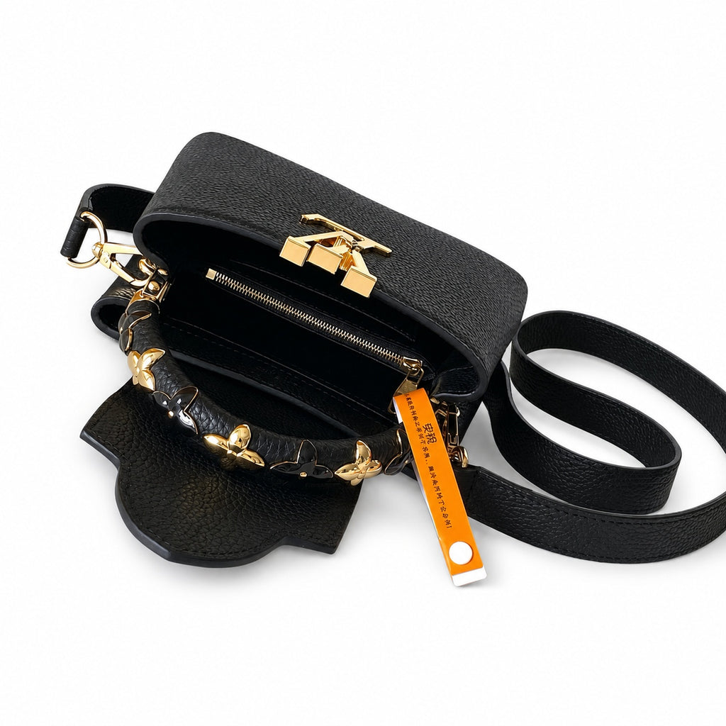 Louis Vuitton Capucines Mini Leather Black Yellow Gold Handbag