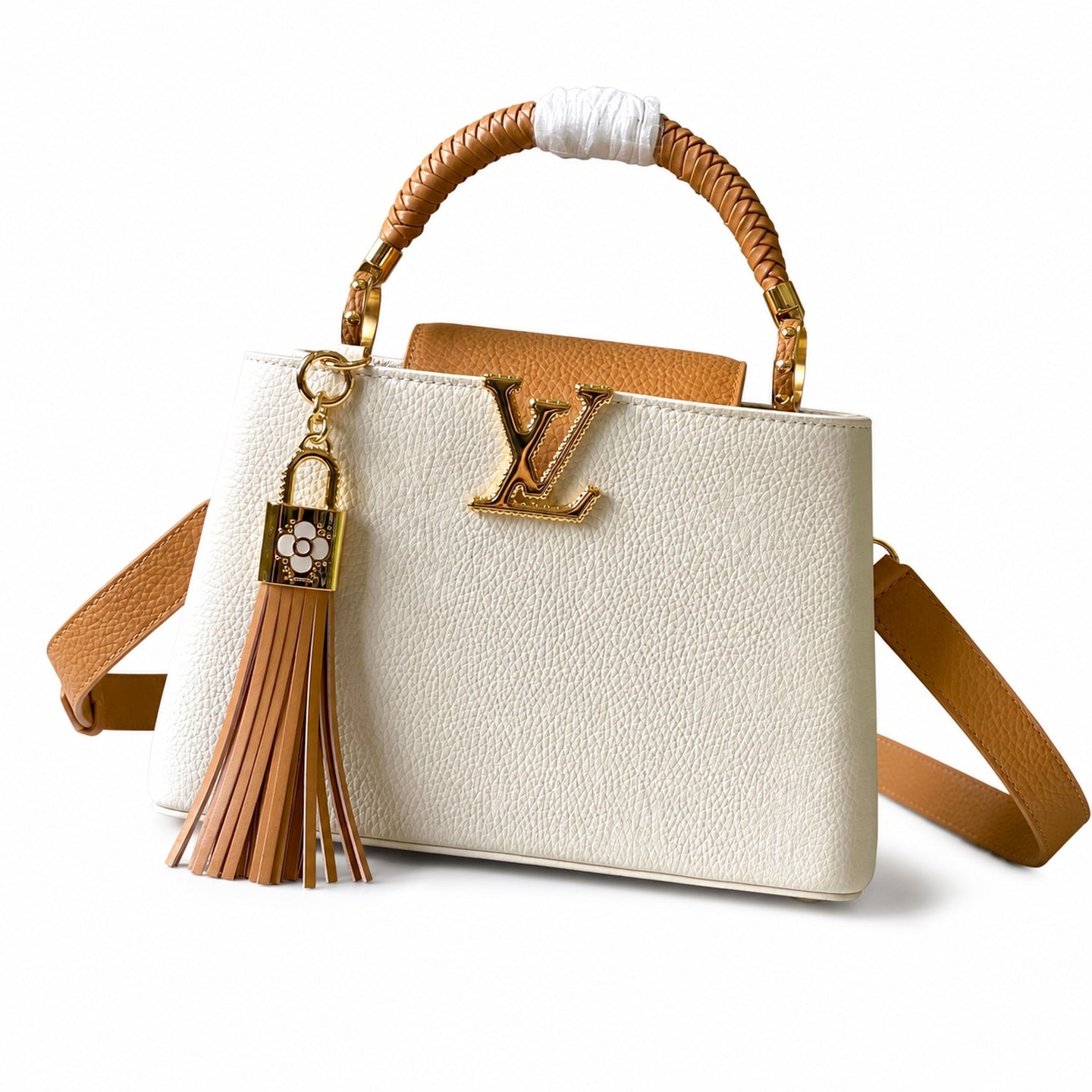 Louis Vuitton Capucines Leather White Brown Handbag
