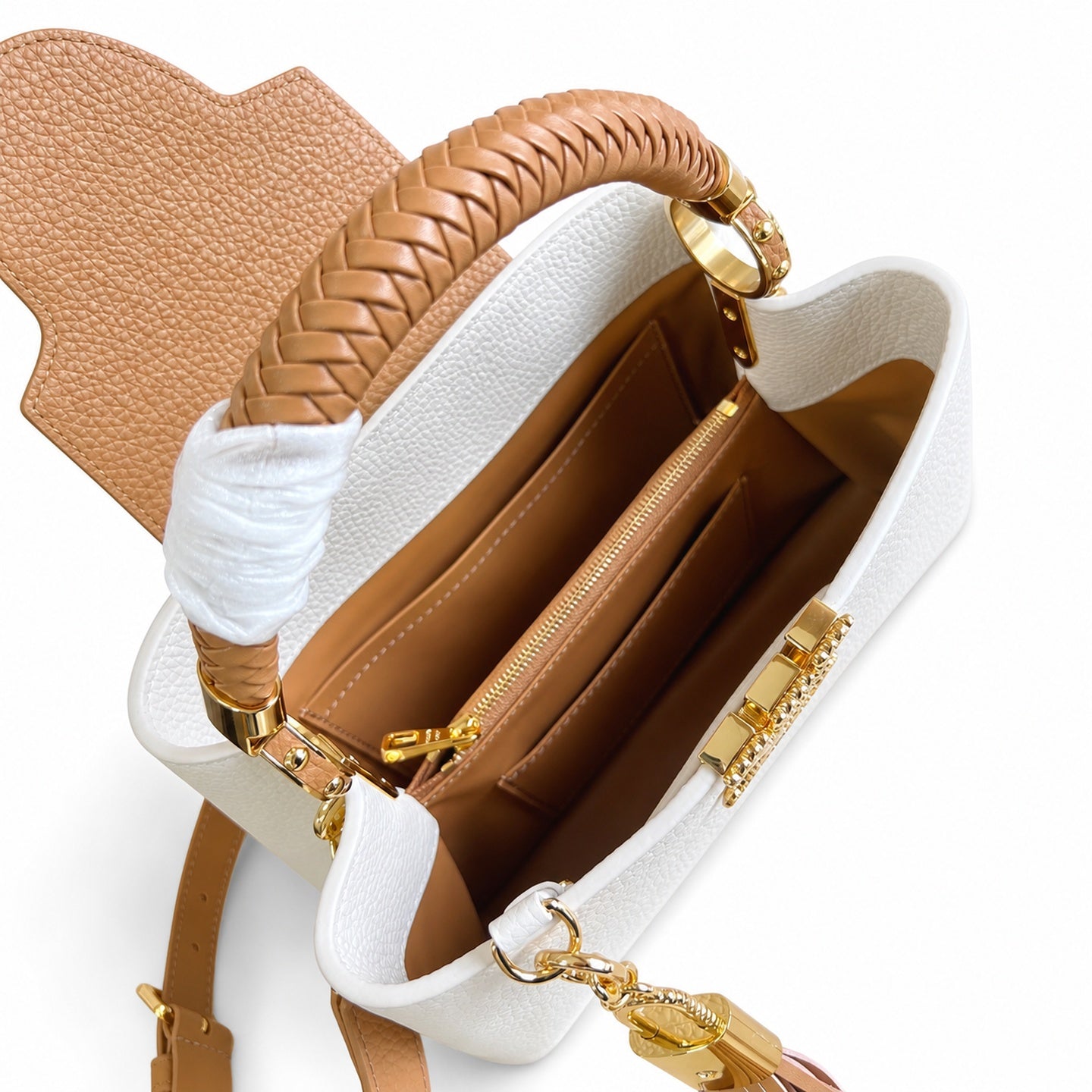 Louis Vuitton Capucines Small Leather White Brown Handbag