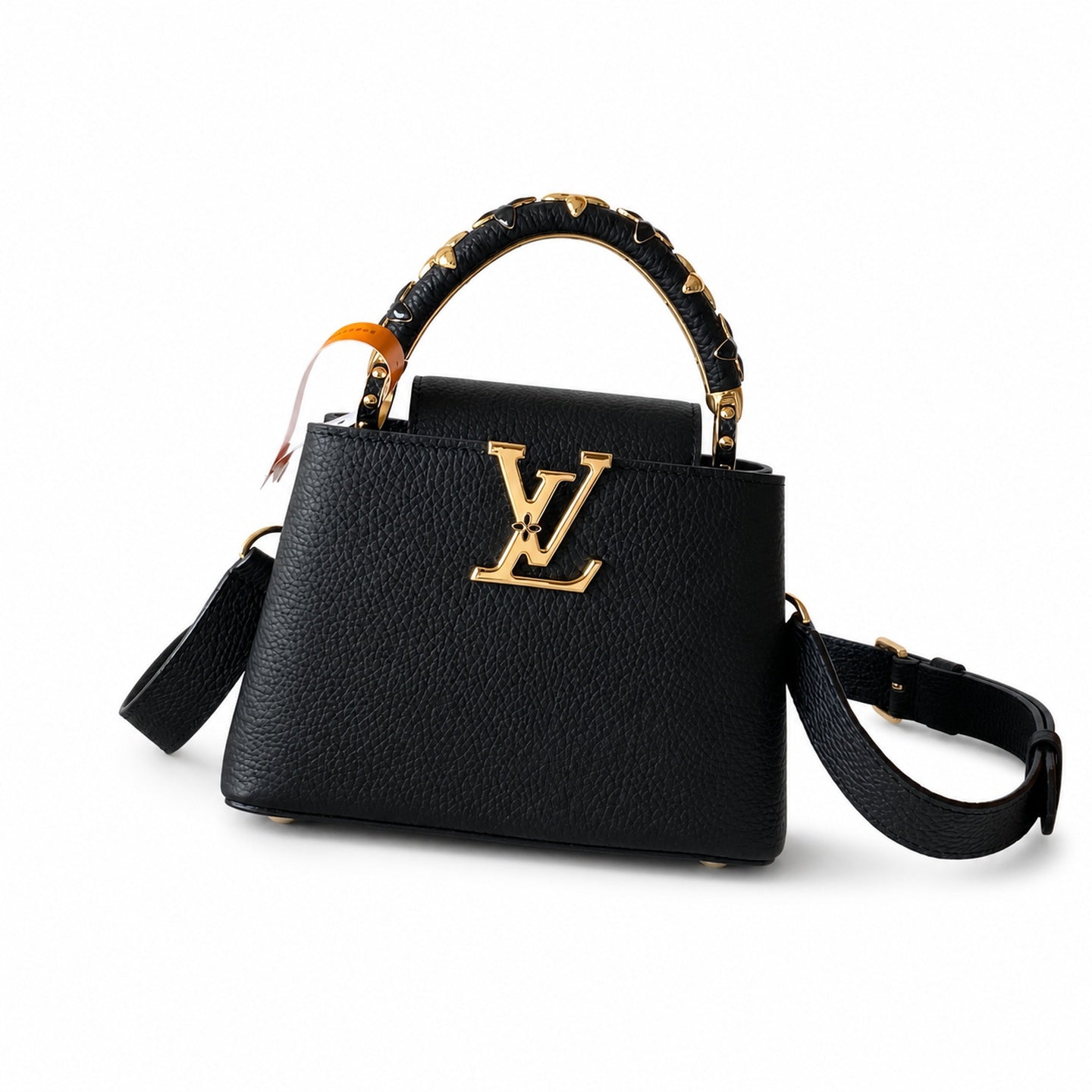 Louis Vuitton Capucines Mini Leather Black Yellow Gold Handbag