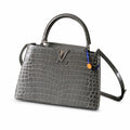 Louis Vuitton Capucines Medium Croc-Embossed Leather Gray Silver Handbag