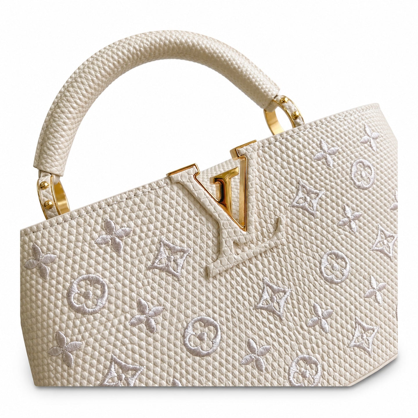 Louis Vuitton Capucines Small Embroidered Leather White Handbag