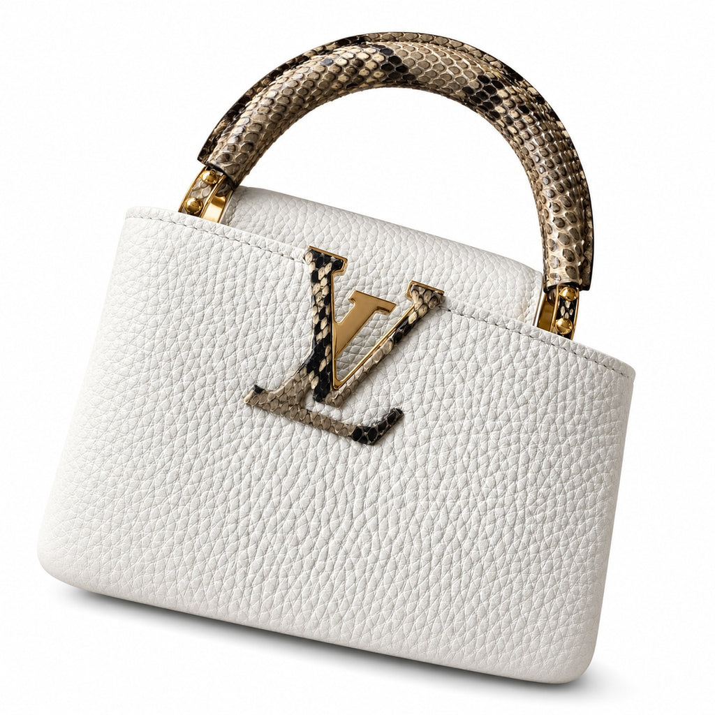 Louis Vuitton Capucines Mini Snakeskin Leather White Gold Handbag