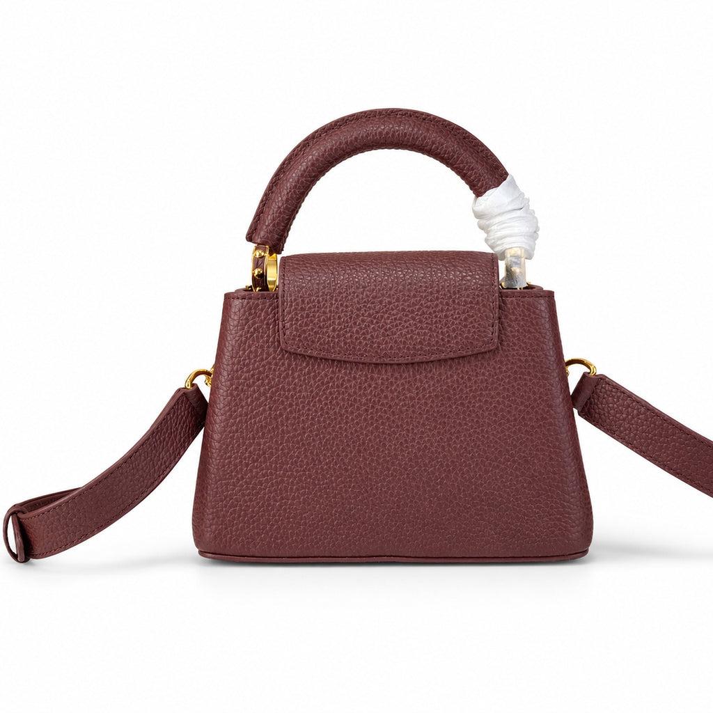 Louis Vuitton Capucines Mini Leather White Gold Burgundy Handbag