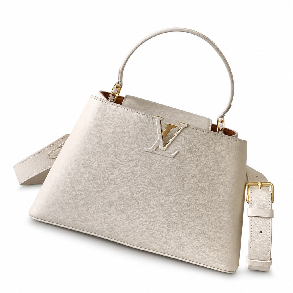 Louis Vuitton Capucines Medium Suede Leather Black White Brown Handbag