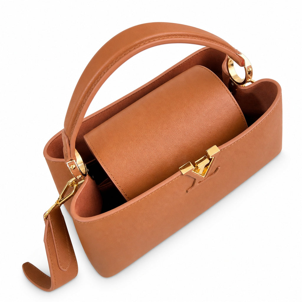 Louis Vuitton Capucines Small Suede Leather Brown Handbag