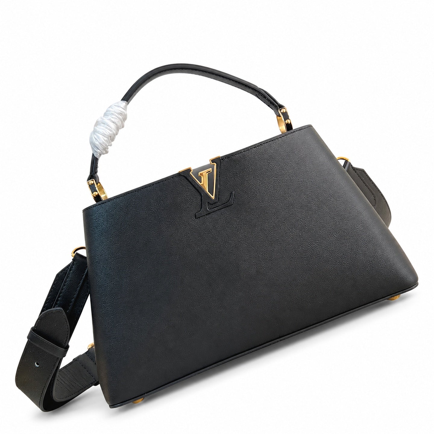 Louis Vuitton Capucines Medium Suede Leather Black Brown Handbag