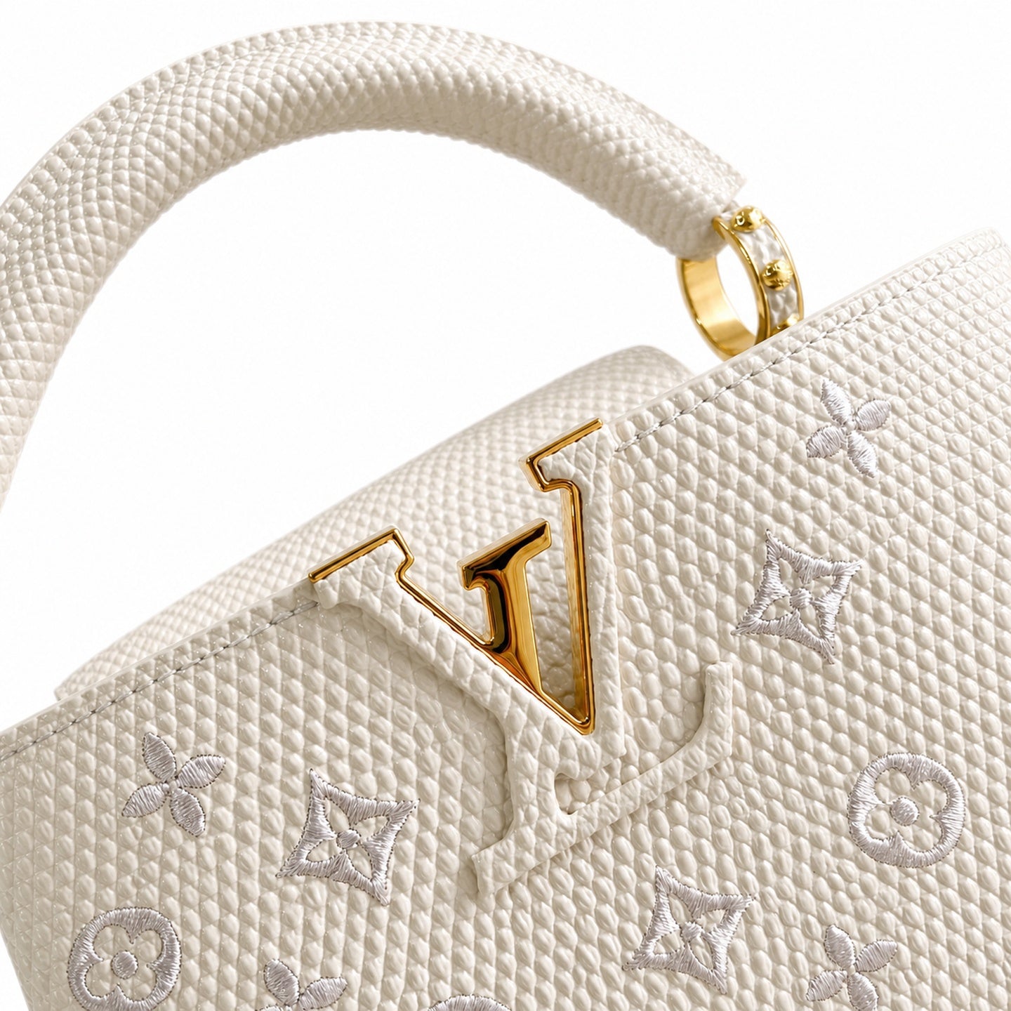 Louis Vuitton Capucines Mini Embroidered Leather White Handbag