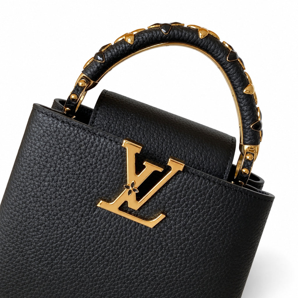 Louis Vuitton Capucines Mini Leather Black Yellow Gold Handbag
