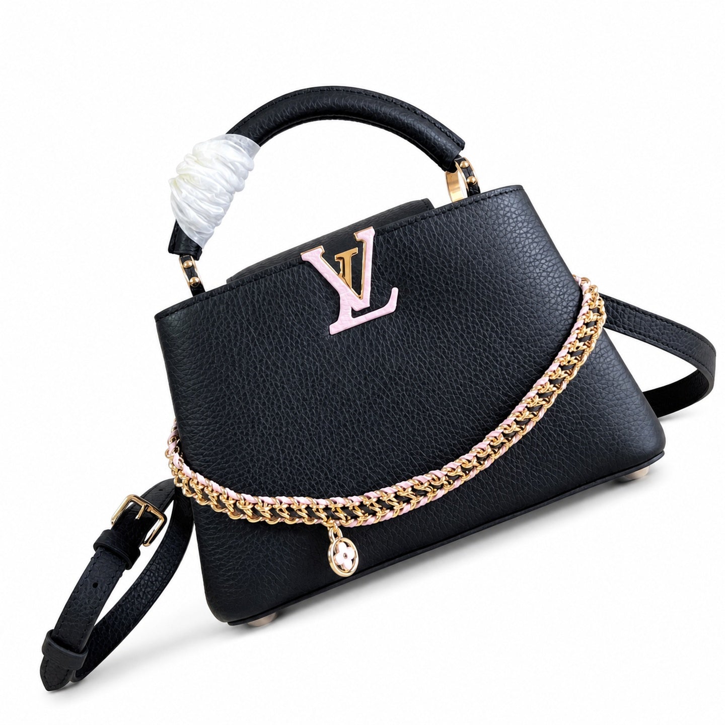 Louis Vuitton Capucines Small Knit Leather Black Handbag