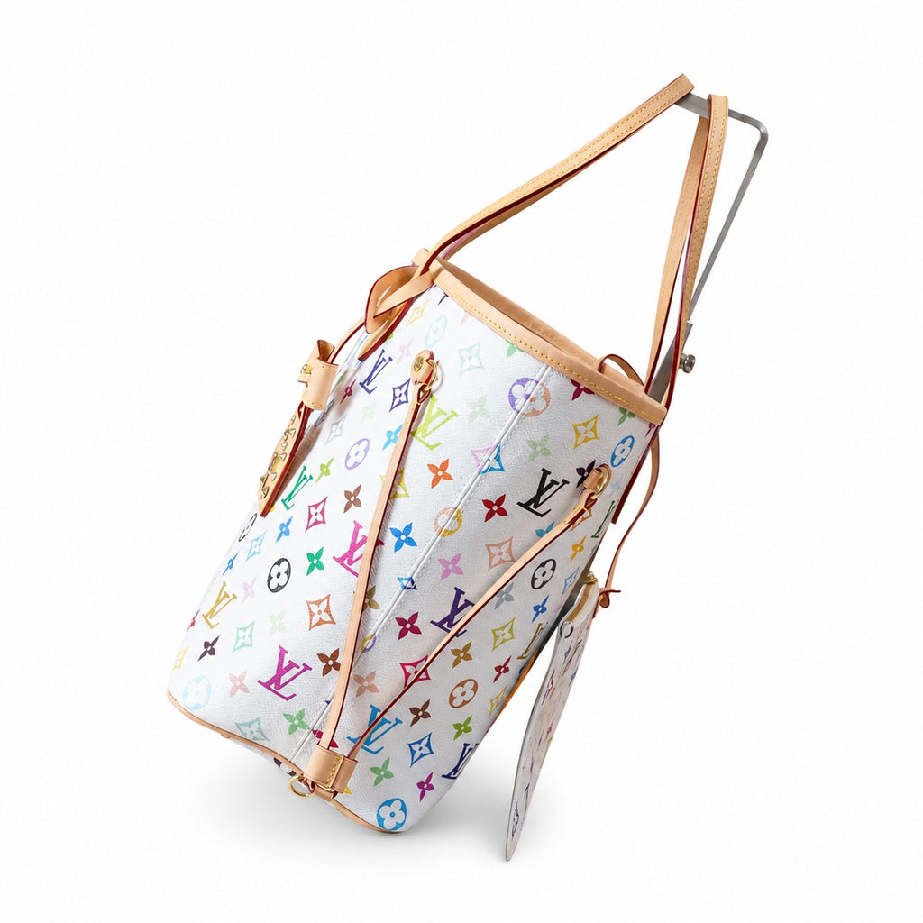Louis Vuitton Neverfull Medium Canvas Leather White Handbag