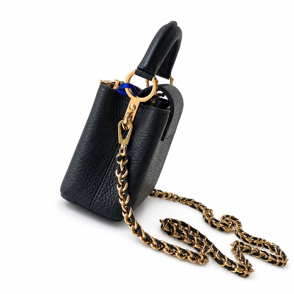 Louis Vuitton Capucines Leather Black White Handbag