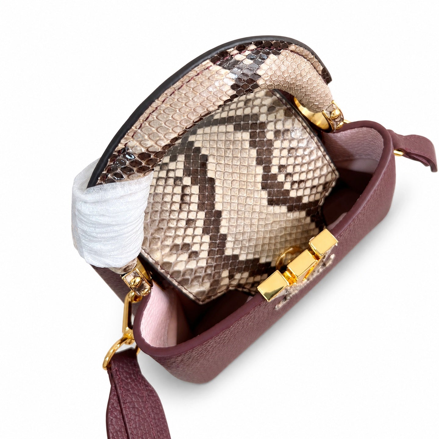 Louis Vuitton Capucines Mini Snakeskin Leather Burgundy Handbag