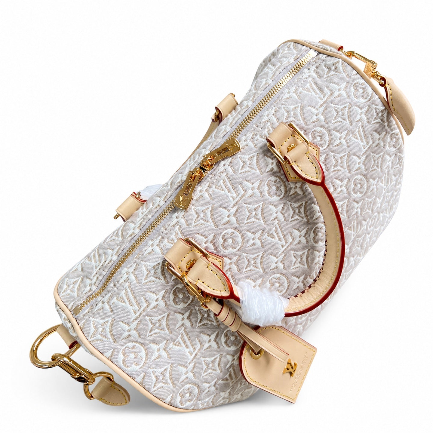 Louis Vuitton Speedy Embroidered Canvas Jacquard Leather Handbag