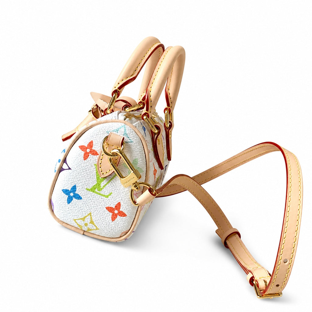 Louis Vuitton Speedy Takashi Murakami Canvas Leather White Handbag