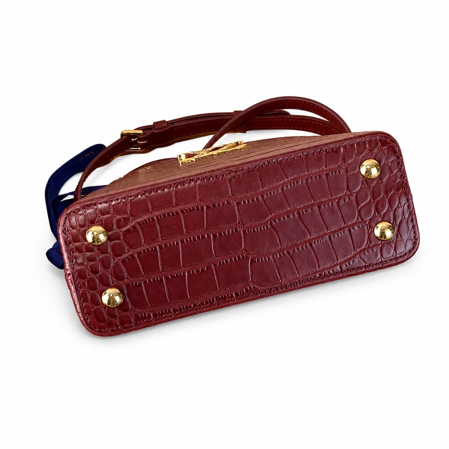 Louis Vuitton Capucines Mini Croc-Embossed Leather Burgundy Handbag