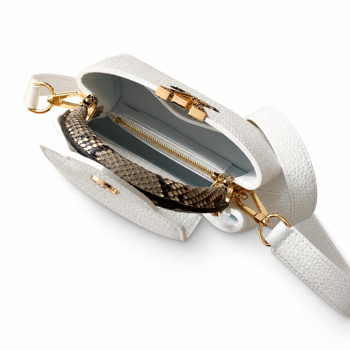 Louis Vuitton Capucines Mini Snakeskin Leather White Gold Handbag