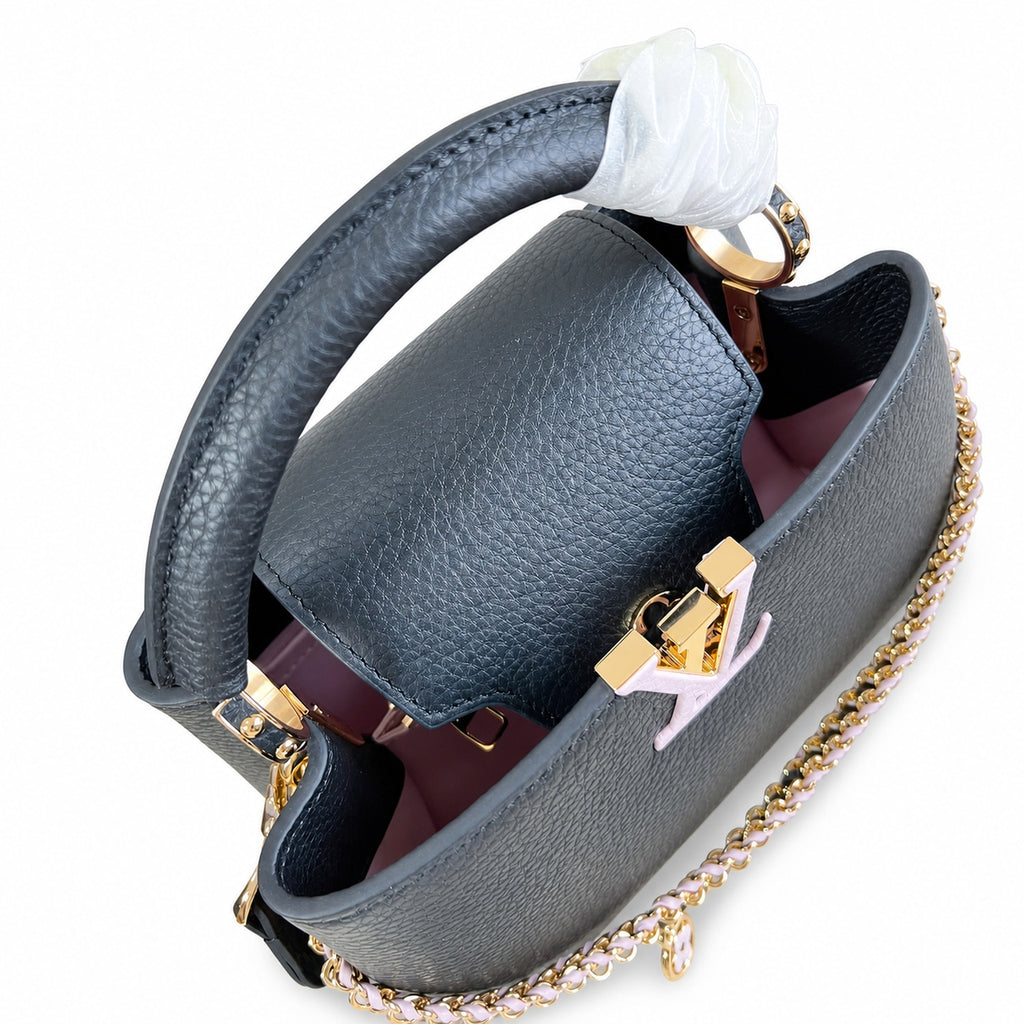 Louis Vuitton Capucines Small Knit Leather Black Handbag